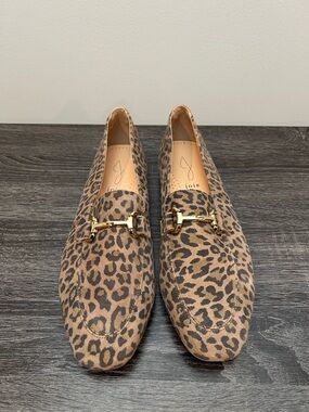 Joie Leopard Print Suede Loafers with Gold Bit Detail